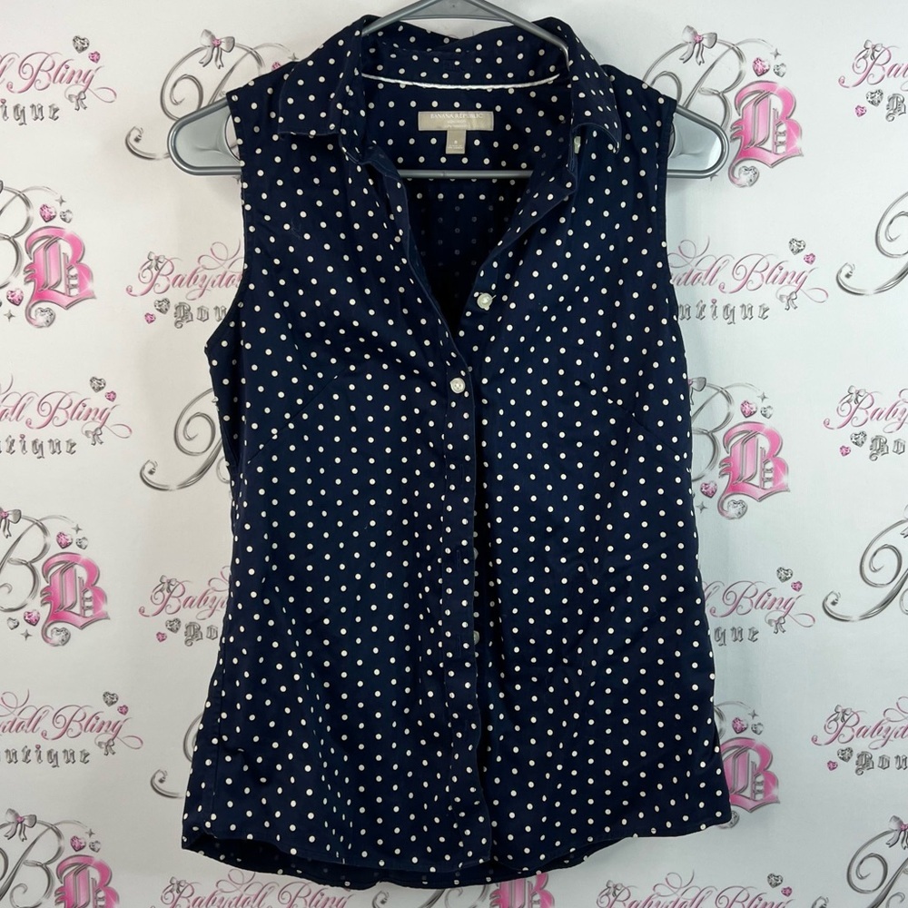 Banana Republic tank top vest dotted Navy and White cream Polka Dot Blouse